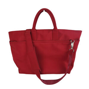 HOBO INTERNATIONAL Tote Messenger Bag Red Nylon Zip Top Shoulder Strap Handles